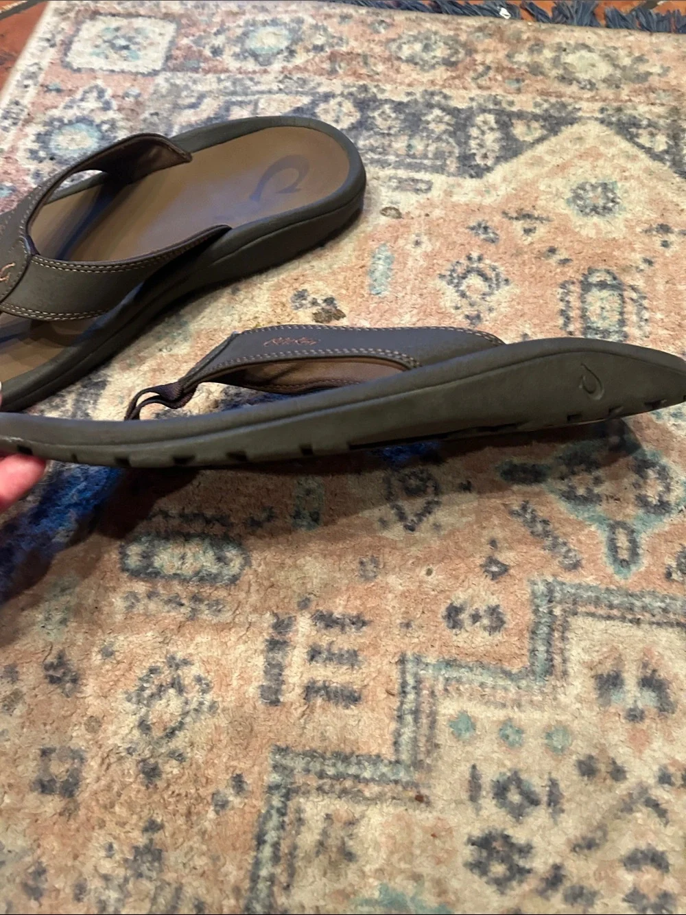 OluKai Men’s Dark Brown Leather Thong Sandals - Picture 5 of 11
